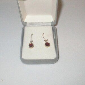 Garnet and Wire Pierced Dangle Earrings with Box